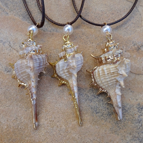 Long Boho Beach Gold Dipped Shell & Pearl Necklace - Picture 4 of 7